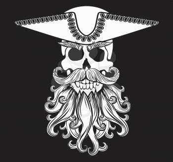 Pirate symbol Jolly Roger with a beard and wearing a hat