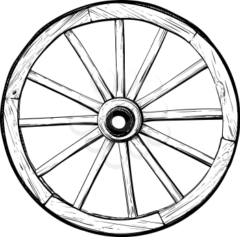 An old wooden wheel with spokes on a horse carriage isolated on white backgrounds of
