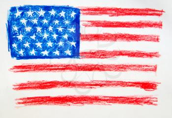 star striped US flag drawn in an album for drawing in color pencil