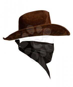 Classic cowboy hat and bandanna pattern with empty space to insert face side view