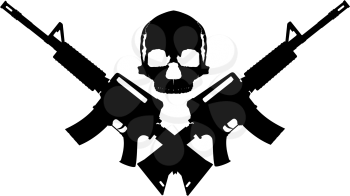 human skull and two crossed automatic assault rifles on a white background