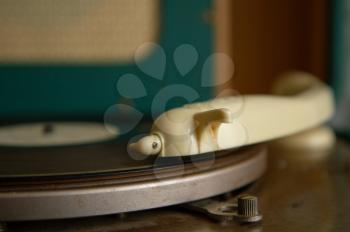 old classic gramophone playing music record close up