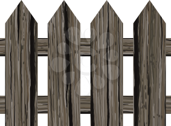 old rough wooden pointed fence isolated on white background. Vector illustration