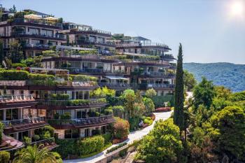 Budva - Montenegro, 31 July: The famous Dukley Gardens Budva in wonderful summer weather