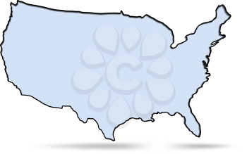 Simple silhouette map of the United States of America on a white background