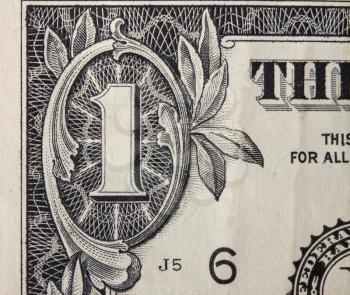 close-up image of a fragment of one dollar banknote of the US bank