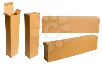 long empty beige cardboard box with several positions open and closed