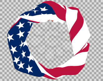 the stars and stripes of the United States rolled into a circle to form a frame for text or images 