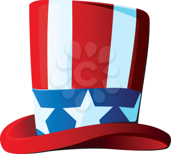 Uncle Sam's hat in a top hat stylized under the Stars and Stripes USA flag side view 