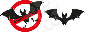 A funny badge urging you never to eat bats again. 