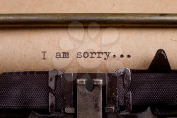 I am sorry - typed words on a Vintage Typewriter