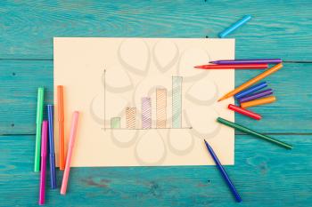 Business concept - Financial graphs drawn with colored pens