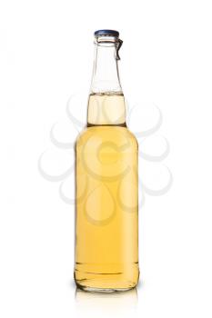 Cold wet beer bottle isolated on white