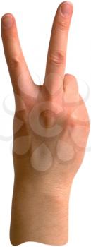 Royalty Free Clipart Image of a Hand Holding Up Two Fingers