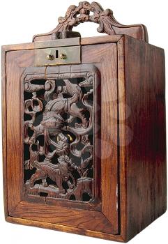 Royalty Free Photo of an Antique Wooden Box with Lock 