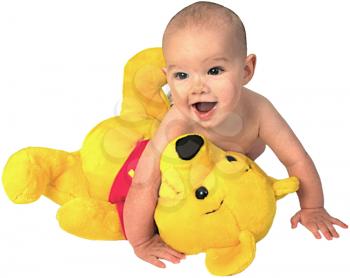 Royalty Free Photo of an Infant Child With a Stuffed Teddy Bear 