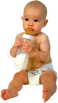 Royalty Free Photo of an Infant Child Holding a Bottle