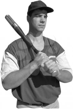 Royalty Free Black and White  Photo of a Baseball Player