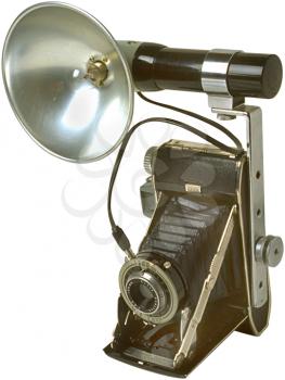 Royalty Free Photo of a Vintage Camera with a Flash
