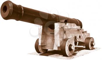 Royalty Free Photo of a Cannon on a Wooden Platform