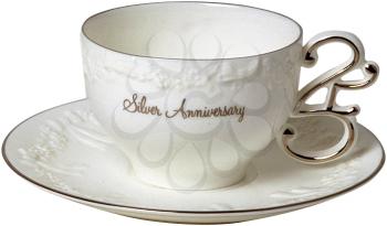 Royalty Free Photo of a Silver Anniversary Tea Cup and Saucer