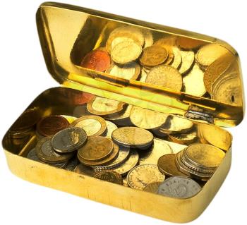 Royalty Free Photo of a Tin Full of Coins