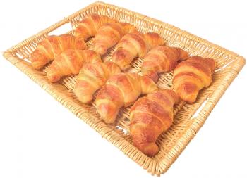 Royalty Free Photo of a Wicker Tray of Croissants