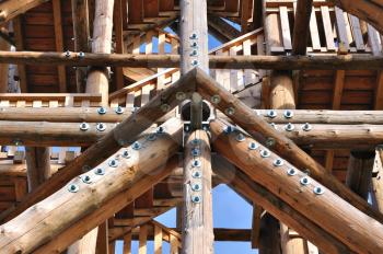 Detail view to the wood construction of new observation build at summer 2011 in Middle Bohemia (Czech Republic).