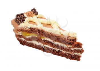 Chocolate cake isolated on the white background.