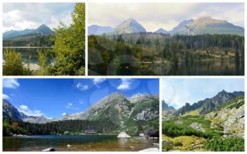 Photo collage with shots of places and nature of High Tatra mountains.