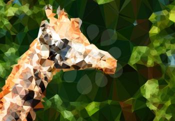 Abstract polygonal giraffe head on a green background.