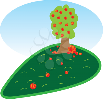 Graphic of apple tree on the meadow.