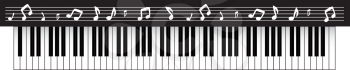 Vector illustration of black piano with notes.