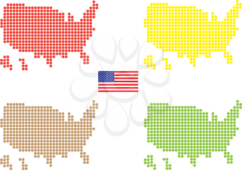 Vector illustration of coloured USA map painted from a lot of small dots.