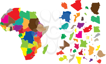 Detail illustration of color map of African continent with small pieces of each states and made of puzzle.