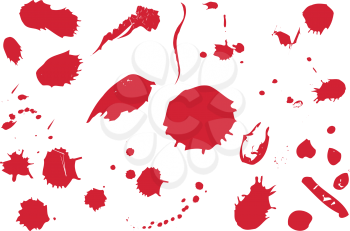 The set of red blood stains on white background. Stains are divided to separate groups for better work with them.