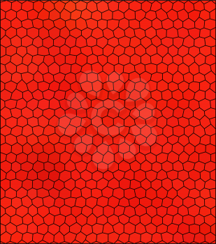 Abstract red hexagonal background with many small hexagons and black joints.