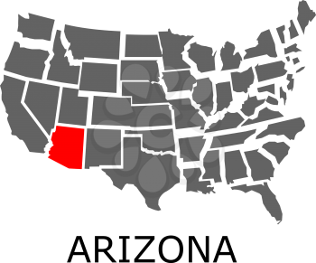 Bordering map of USA with State of Arizona marked with red color.