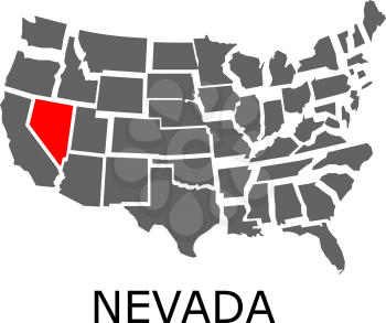 Bordering map of USA with State of Nevada marked with red color.