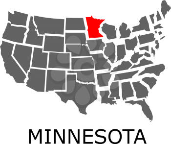 Bordering map of USA with State of Minnesota marked with red color.