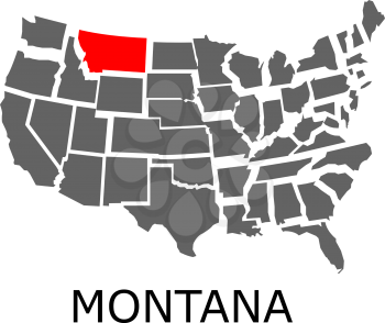 Bordering map of USA with State of Montana marked with red color.