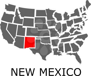 Bordering map of USA with State of New Mexico marked with red color.