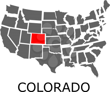 Bordering map of USA with State of Colorado marked with red color.