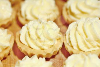 Closeup of cupcakes filled with vanilla cream.