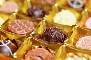 A Close up of Belgian Chocolate Pralines in the Box. 