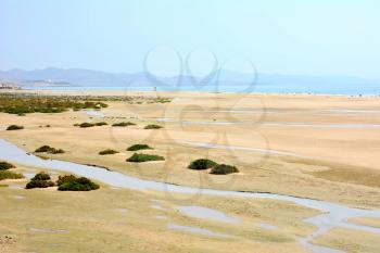 View of Sotavento beach with lagoons near Costa Calma village resort in Fuerteventura, Spain.