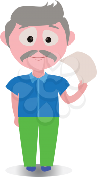 Use as Emoji, Mascot or Emoticon Middle-Aged Man Holding Blank Note Illustration Isolated on White Background
