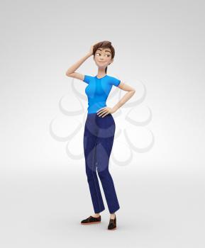 3D Rendered Animated Character in Casual Clothes, Isolated on White Spotlight Background
