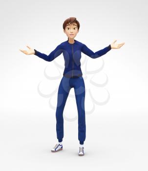 3D Rendered Animated Character in in Athletic Gym Sweat Suit, Isolated on White Spotlight Background
