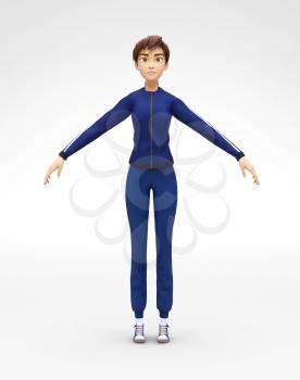 3D Rendered Animated Character in in Athletic Gym Sweat Suit, Isolated on White Spotlight Background